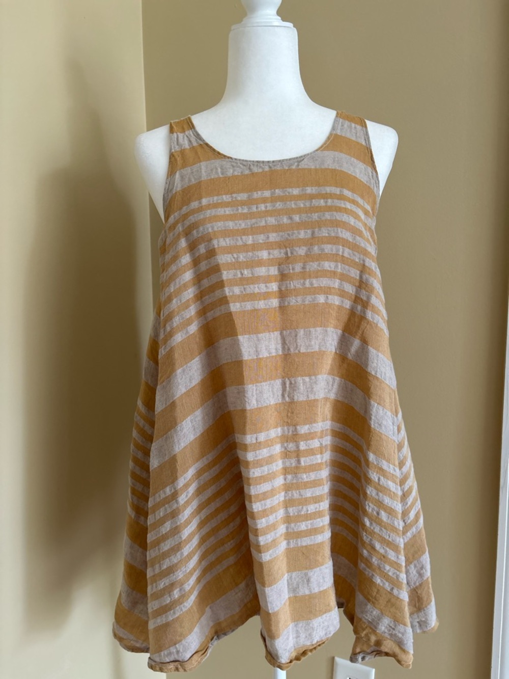 Striped Swing Tank Dress in Gold and Beige